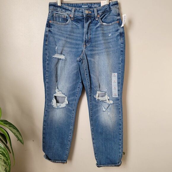 NWT OLD NAVY O.G. STRAIGHT HIGH RISE SECRET SLIM POCKETS JEANS RIPPED SIZE 8 REG - Picture 1 of 16
